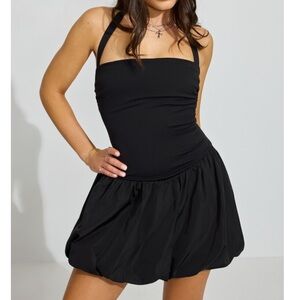 Garage Alina Bubble Halter Dress Skort Black Backless Mini Dress Stretch M